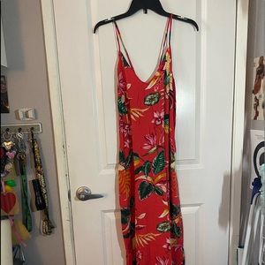 Red Hawaiian maxi dress
